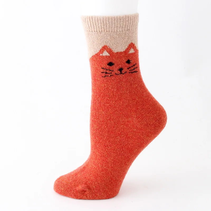Fly Love Wool Socks for Women Winter Thick Warm Cozy Cat Pattern Middle Tube Crew Boot Socks 12 Pairs