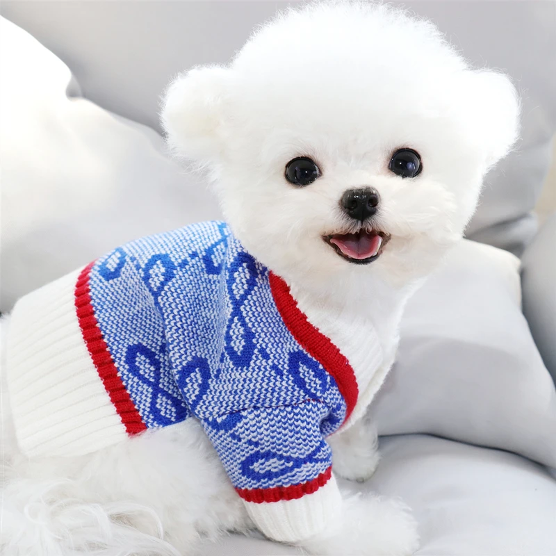 Синий вязаный свитер для собаки Шнауцер теплая Осенняя зимняя одежда Бишон