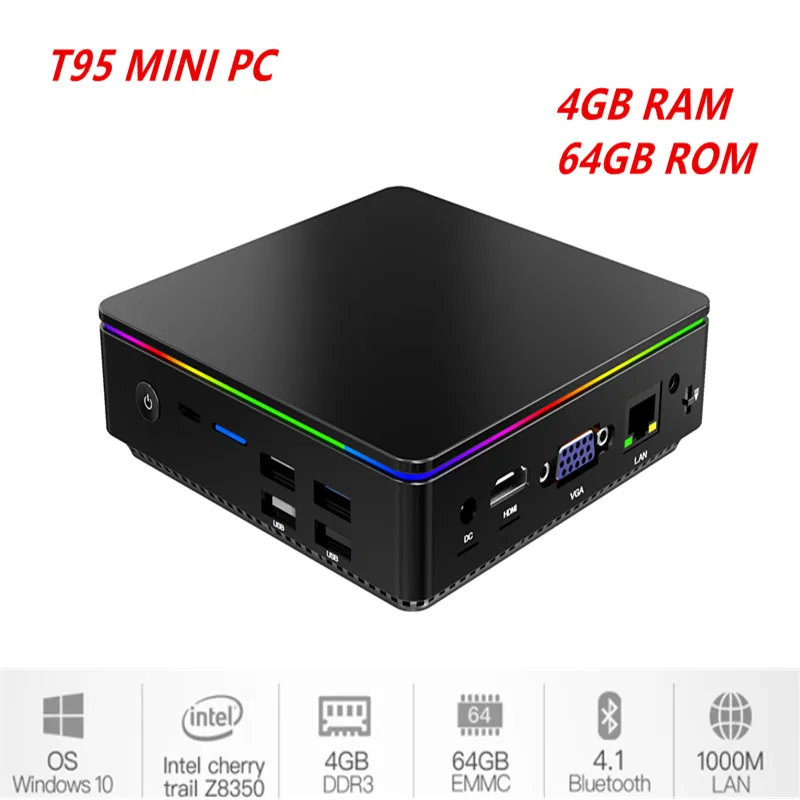 Новый T95 Windows 10 Мини ПК 4 Гб RAM 64 ГБ ROM Intel Cherry Trail Z8350 медиаплеер 2 4G 5G WiFi 1000 м LAN Bluetooth Smart