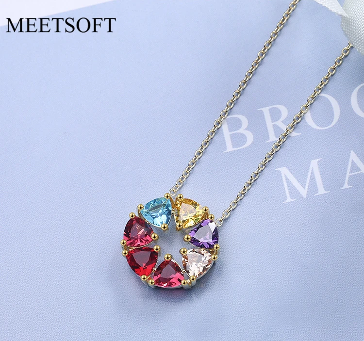 

MEETSOFT Lovely 925 Sterling Silver Colorful Zircon 18K Gold Plated Chokers Necklace for Women Trendy Fine Jewelry Drop Shipping