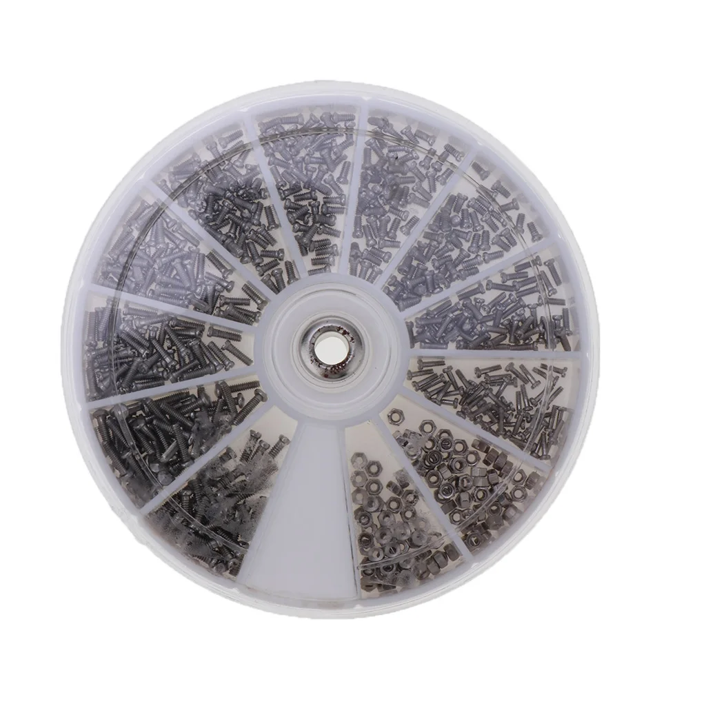 

600x Eyeglasses Screws Nuts Watch Repair Round Plastic Case Stainless Steel