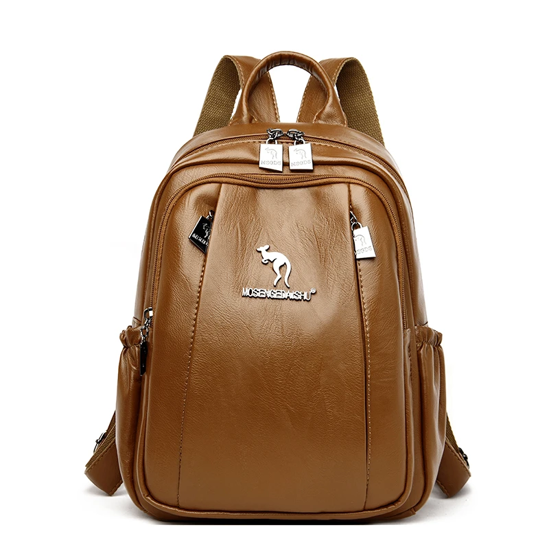 

Fashion Double Zipper Women Backpacks Luxury Brand School Backpack Tor Teenager Girls Soft Leather Ladies Travel Bookbag