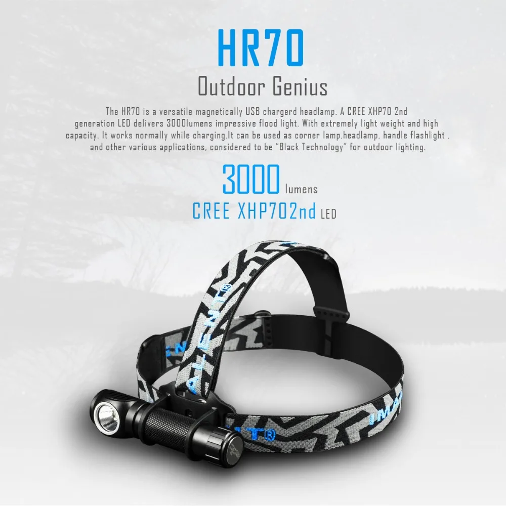 Светодиодный фонарик IMALENT HR70 CREE xhp70.налобный фонарь 3000lm перезаряжаемый с батареей
