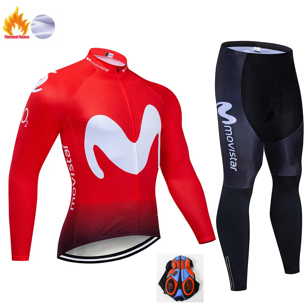 Winter Cycling Suit Флуоресцентный Movistar зимний термальный флисовый велосипедный комплект велосипедная Одежда MTB велосипедная одежда Велоспорт Джерси Набор Майо Ropa Ciclismo - Цвет: Winter Cycling Suit