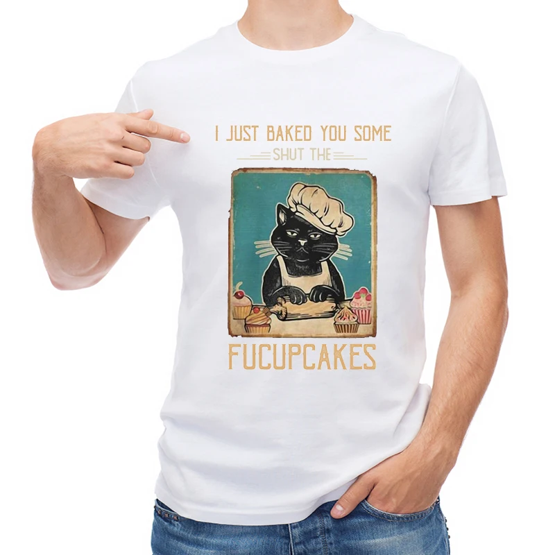 

TEEHUB Hot Sales Vintage Black Cat Men T Shirt Funny Cat Printed T-shirt Short Sleeve O-Neck Tops Casual Tees