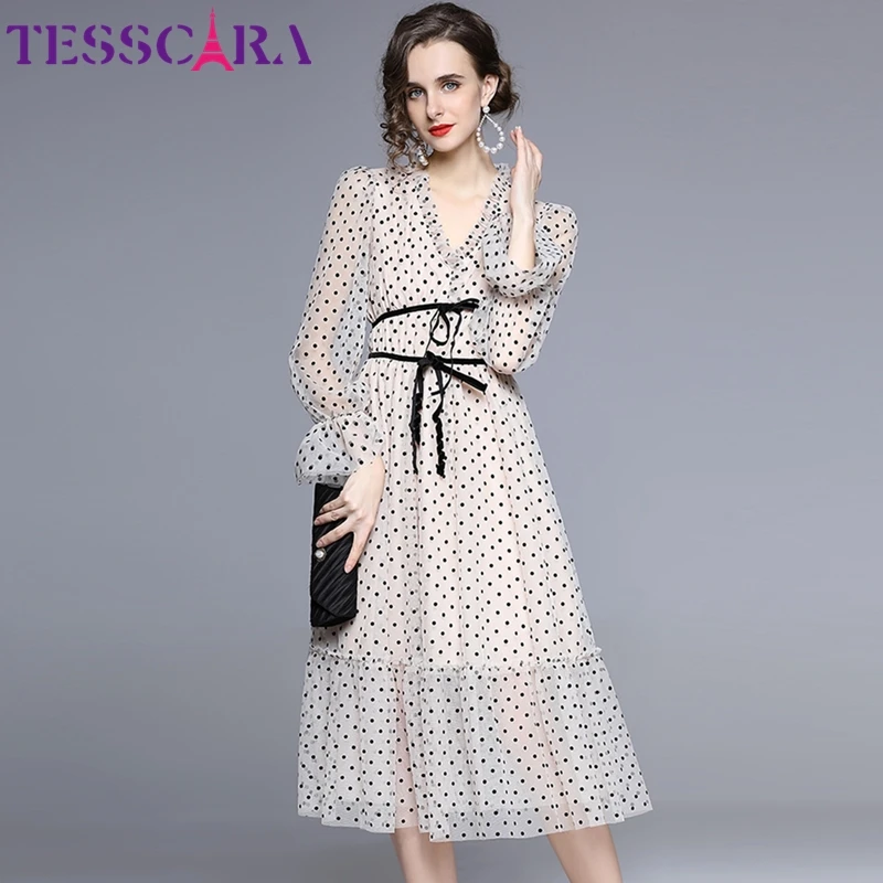 Женское осеннее элегантное Сетчатое платье TESSCARA длинное свадебное праздничное