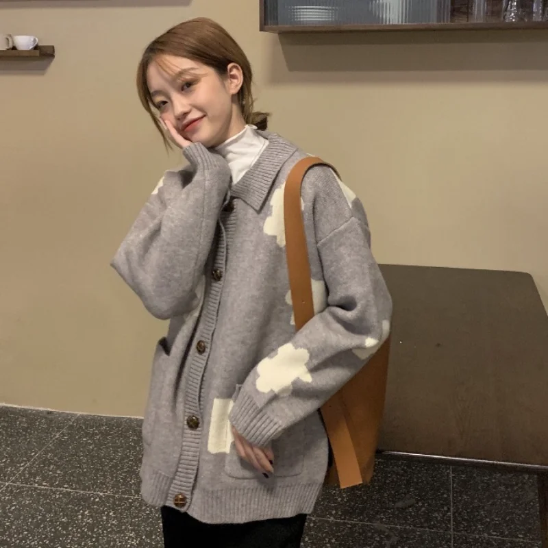 Gagarich Woman Knitting Cardigan 2021 Autumn New Loose Korea Lazy Style Ins Turn Down Collar Single Breast Female Puzzle Sweater |