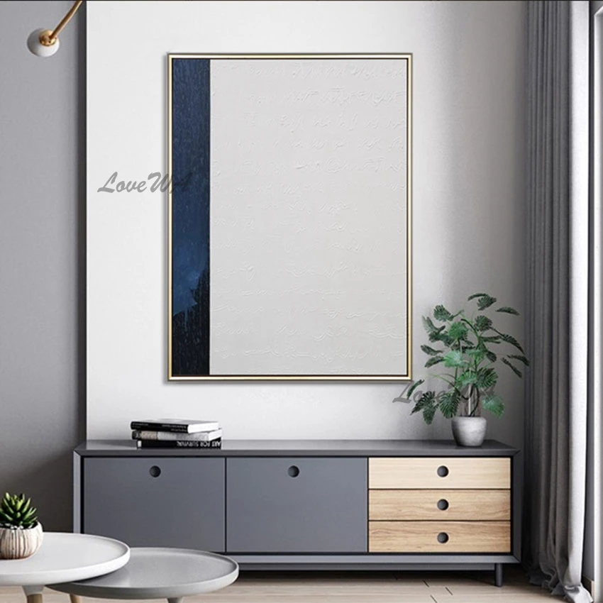 

Настенная картина без рамки, однотонная белая и Темно-Синяя абстрактная картина для украшения дома, Настенная картина для гостиной