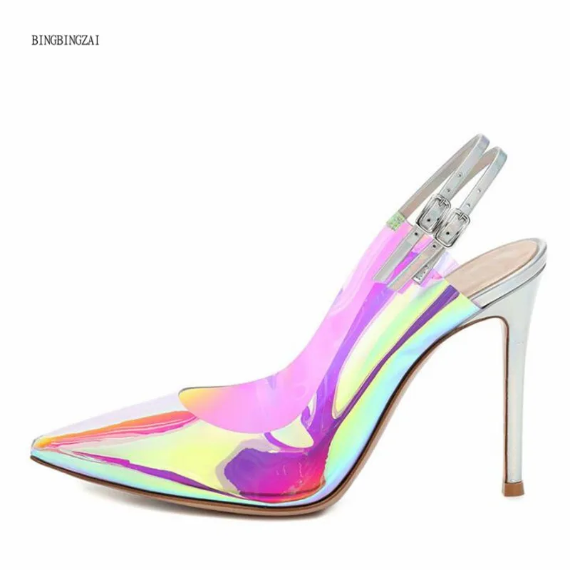 

2021 new ladies high heels women sandals pointed rainbow color summer women's shoes genuine net red shoes 12CM stiletto high hee