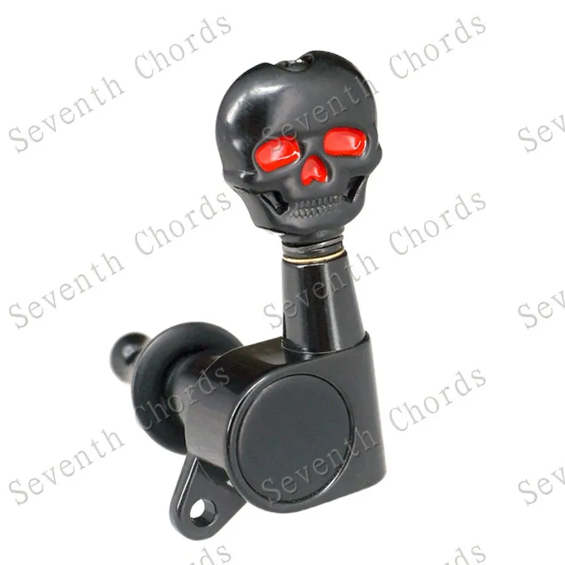 Набор из 6 черных электрогитарных струн кнопка в виде черепа тюнер с кнопками