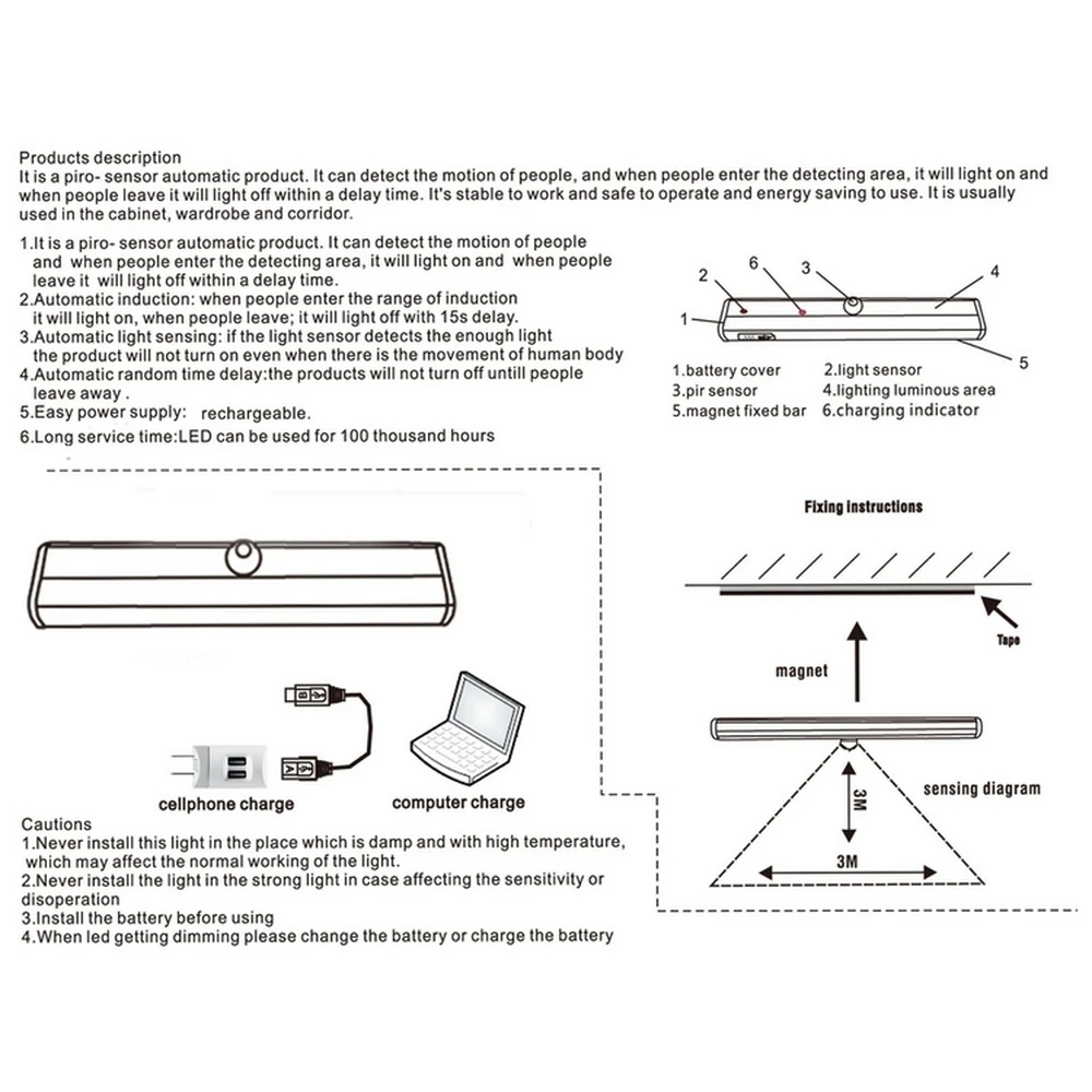 Ночник с датчиком светодиодный светильник USB зарядкой и движения индукционный