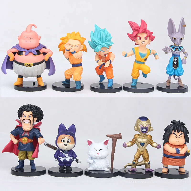 

10pcs/set Dragon Ball Gods and Gods 4th Generation Monkey King Gohan Vegeta Destroyer Bilus Buu Figure Toys