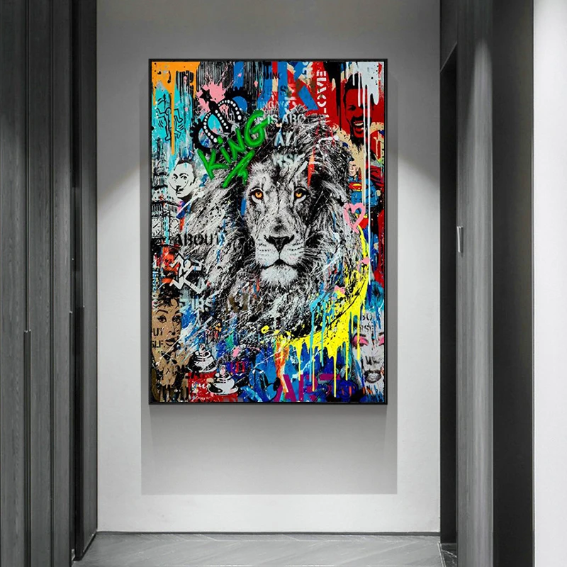 Граффити Животные лев Король постеры и фотообои искусство картины для гостиной
