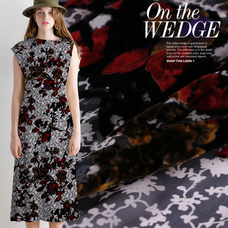 Распечатанная шелковая бархатная ткань для Шелкового велюрового платья|Ткань| |