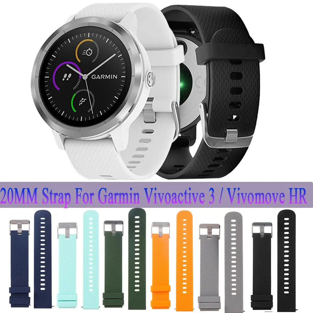 

1PC 20mm New Replacement Watch Band Silicone Bracelet Strap Wristbands For Garmin Vivoactive 3 / Vivomove HR