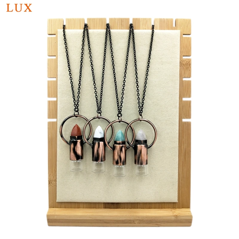 

Античная бронза флакон натуральный бутылка из камня духи кулон с украшением в виде кристаллов кварца масляный диффузор античная медь ролик...