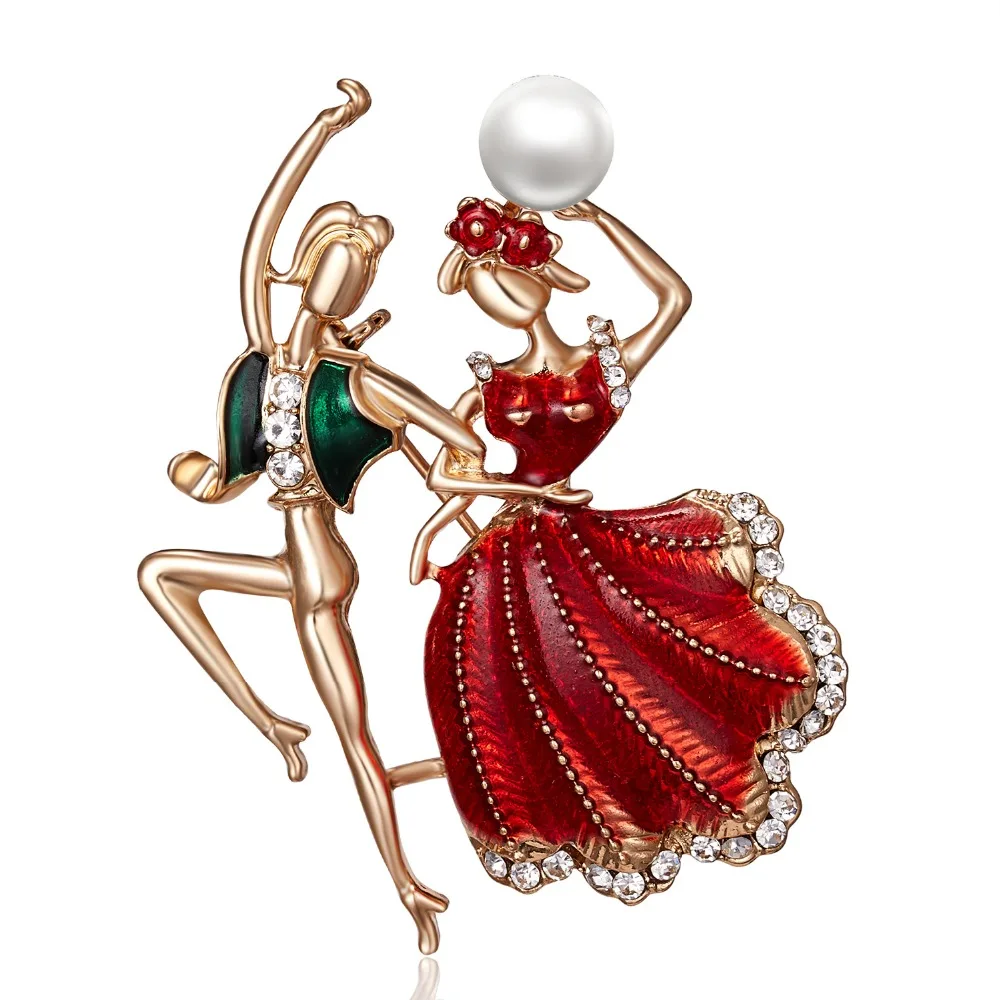 Мода Rhinestone танцы мальчик и девочка чертежное масло фигурка персонажа брошка заколка для женщин Девушка эмаль платье маленькое платье аксессуары
