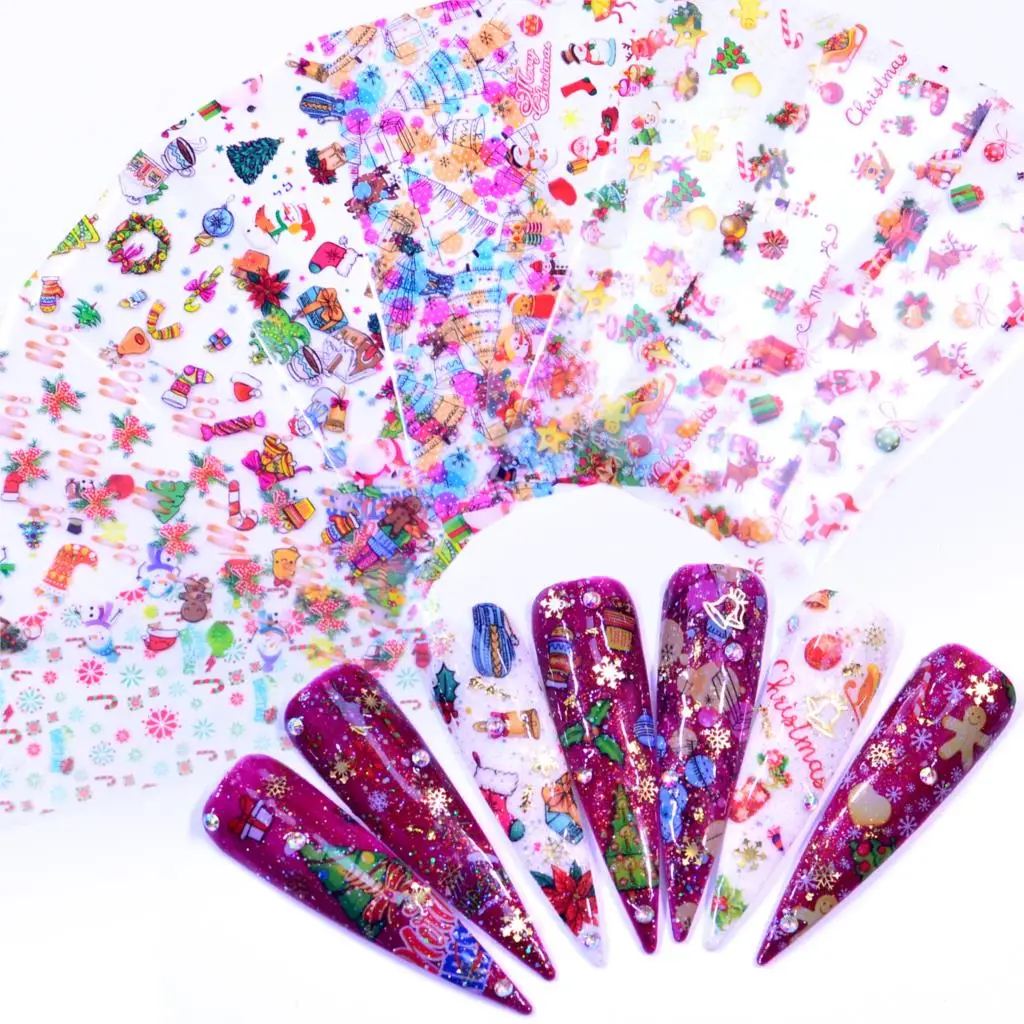 10 шт. Рождественский узор для ногтей Наклейка 3D Снежинка звезда лазерный блеск