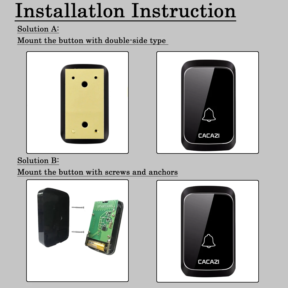 CACAZI Intelligent Waterproof Wireless Doorbell 1 Button 4 Receiver LED Light Home Cordless Call Ring Bell US EU UK AU Plug |