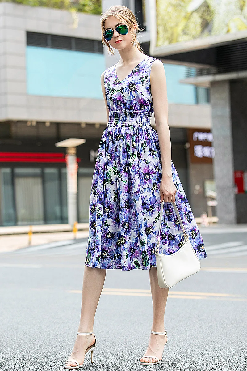 

Summer 2020 New Women'S Fashion Party Casual Beach Outing Vintage Elegant Chic Sexy V-Neck Waist Elastic Band Printed Dress