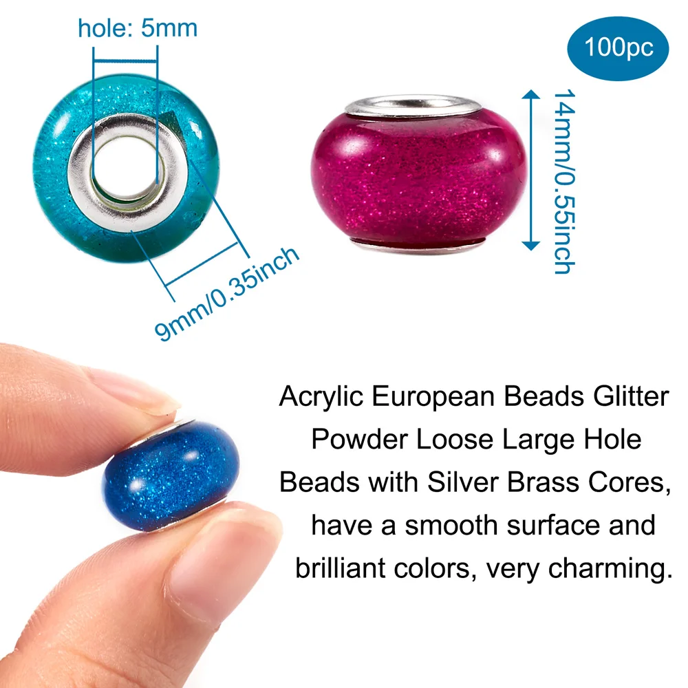 Акриловые Европейские Бусины 100 шт. бусины с большими отверстиями латунными