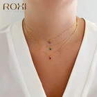 Женское Ожерелье-чокер ROXI из серебра 925 пробы с разноцветными круглыми кристаллами, колье под золото до ключиц, бижутерия