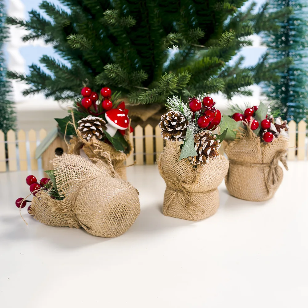 Искусственные цветы листья ягоды Падуба сосновая шишка украшения для