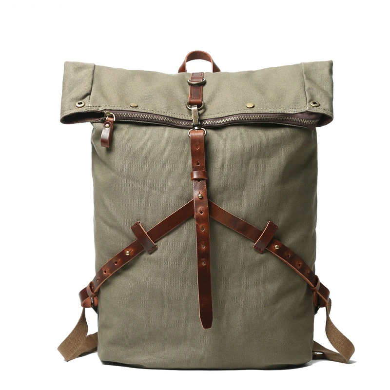 Retro personalized canvas men's backpack outdoor travel backpack large capacity travel backpack mountaineering bag