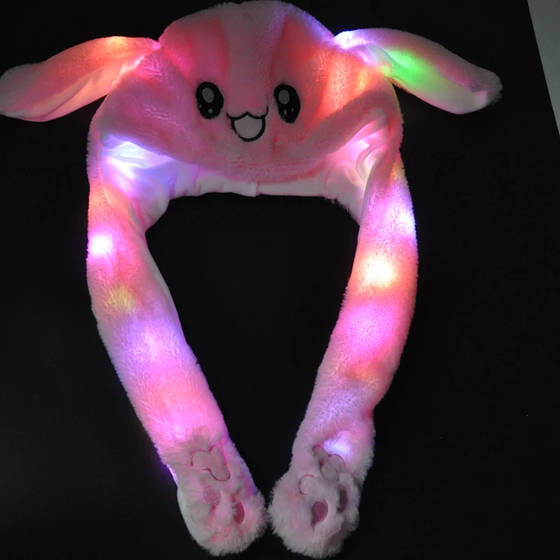 pink with glowing Шапка кролика с подвижными ушками, шапка кролика с ушками, теплая плюшевая Милая шапка с подушкой безопасности - Цвет: pink with glowing