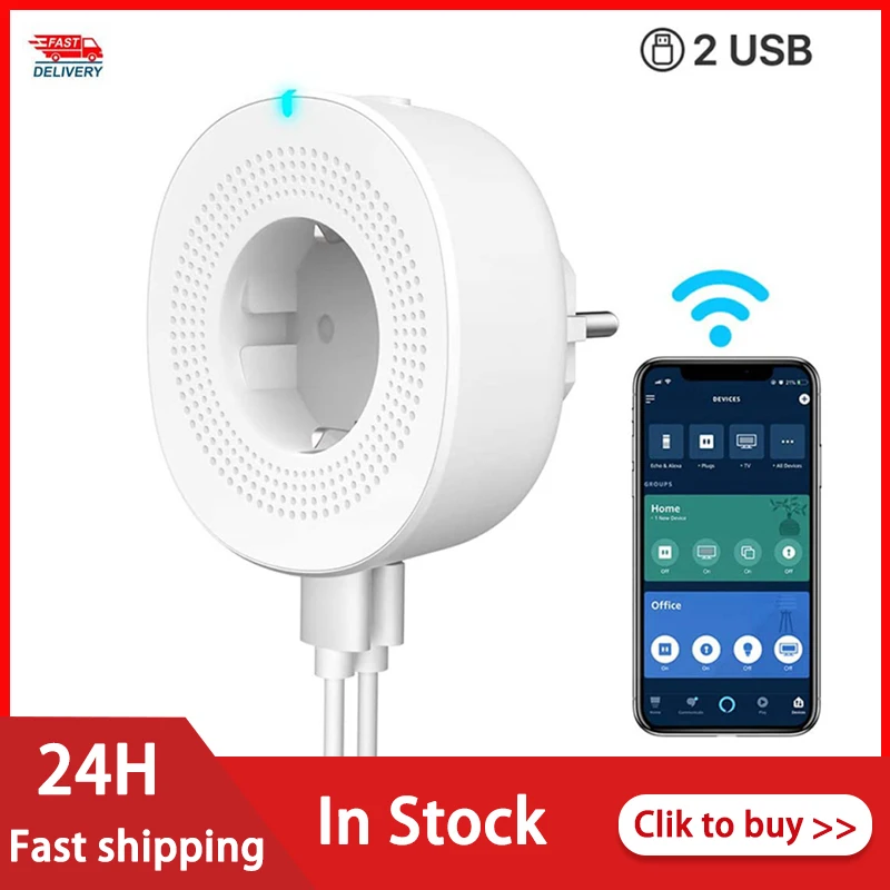 

Tuya Smart Life Wireless WiFi Smart Plug EU Dual USB Adaptor APP Remote Voice Control Outlet Timer Socket For Alexa Google Home