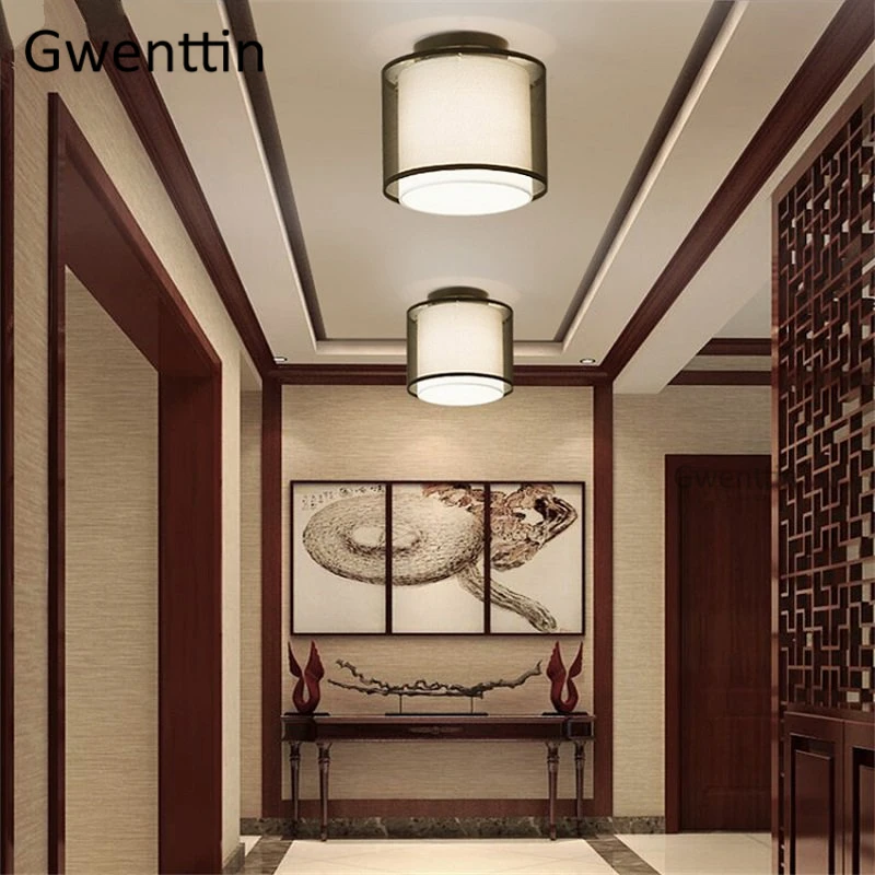 Потолочные светильники из льняной ткани в китайском стиле светодиодные