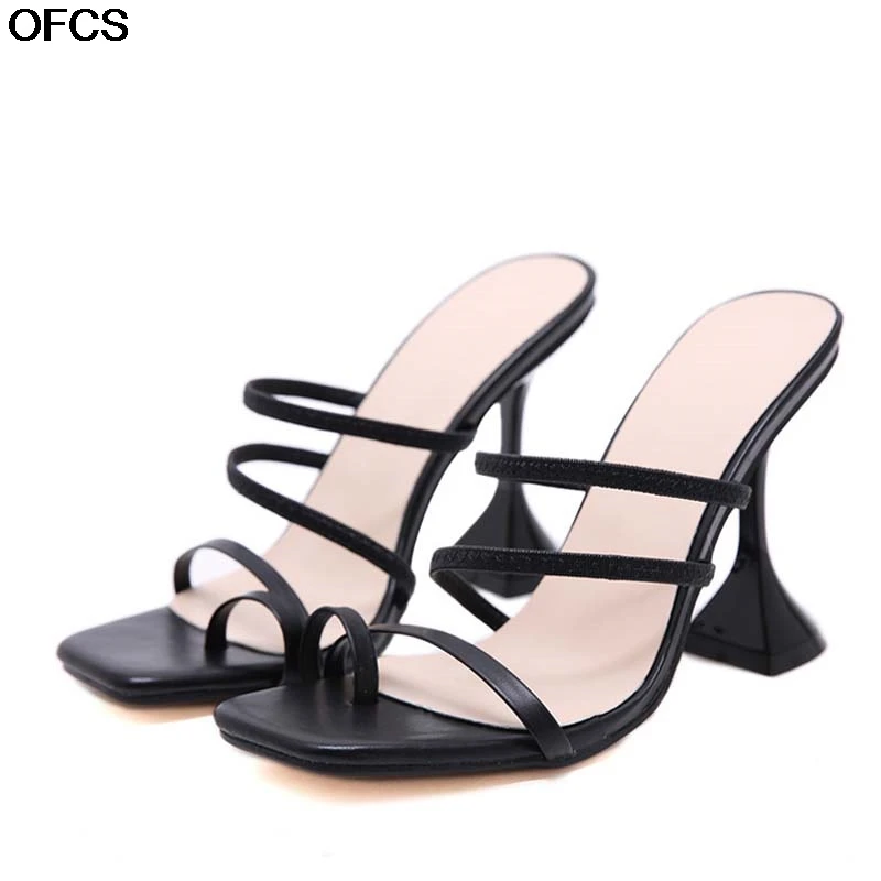Летние женские тапочки сандалии без задника на высоком каблуке с квадратным