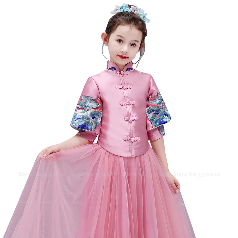 Китайское традиционное платье Тан для матери дочери и девочек вышитый Чонсам