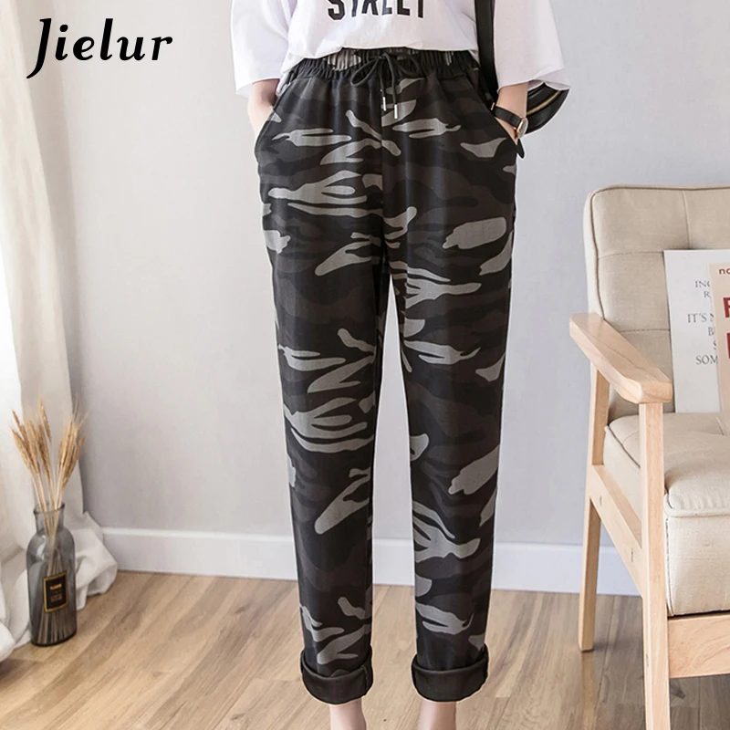 Брюки Jielur женские камуфляжные модные спортивные штаны-султанки с завышенной