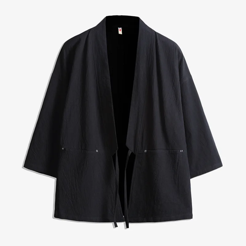 Black Haori Кимоно Костюм самурая уличная одежда размера плюс хаори азиатская одежда юката Мужчины Женщины Кардиган Куртка Традиционная японская одежда - Цвет: Black Haori