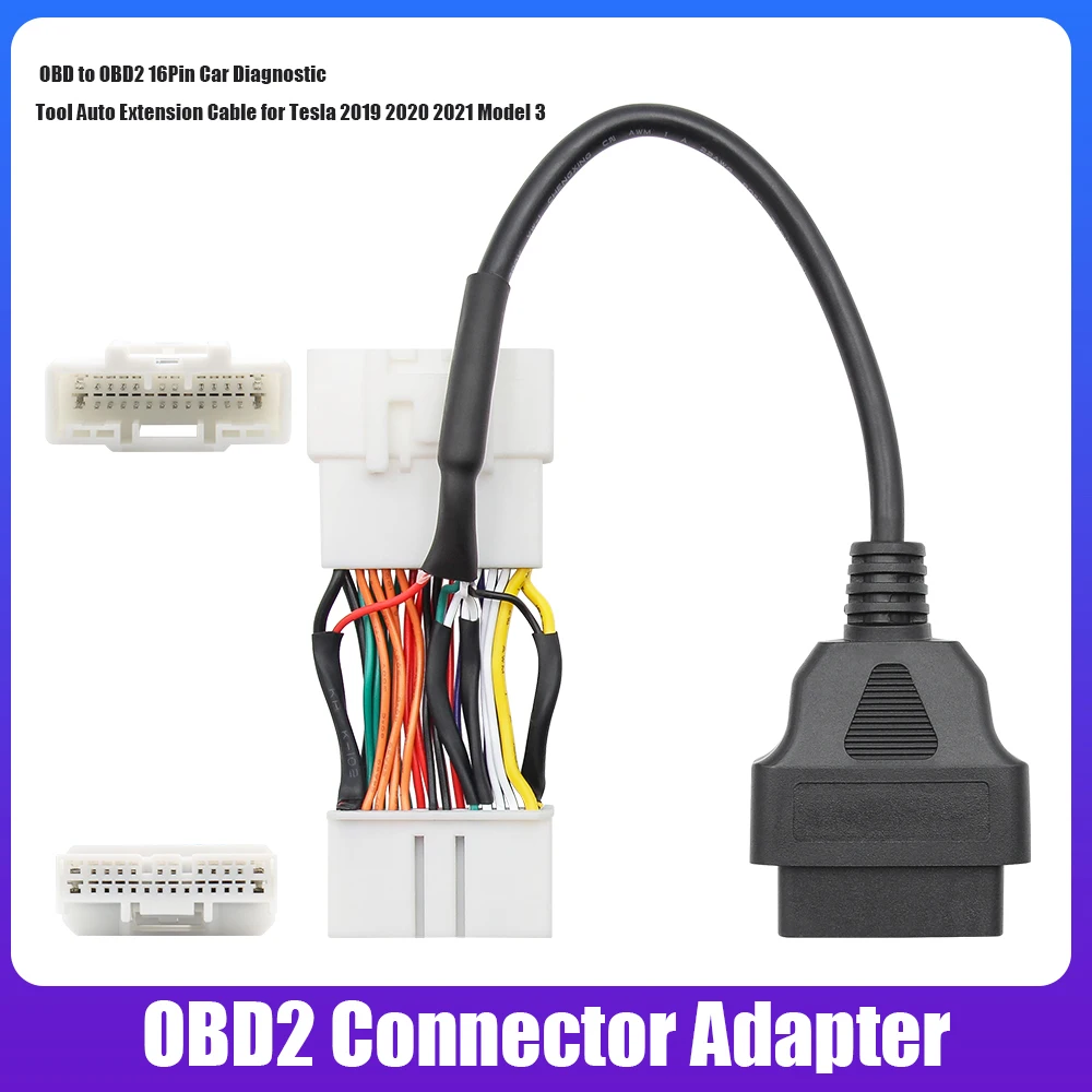 

OBD2 Connector Adapter OBD To OBD2 16Pin Car Diagnostic Tool Auto Extension Cable For Tesla 2019 2020 2021 Model 3 Car Cables