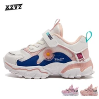 xzvz kids shoes high quality meshpu leather girls sneakers thickened heightened soles shoes flowers kids sneakers