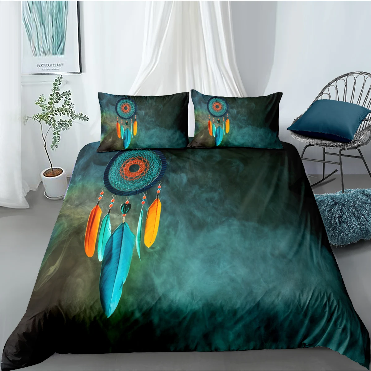 

Dreamcatcher Bedding Set Queen Size Colorful Feathers Polyester Duvet Cover 2/3pcs Home Textiles Luxury Quilts for Double Bed