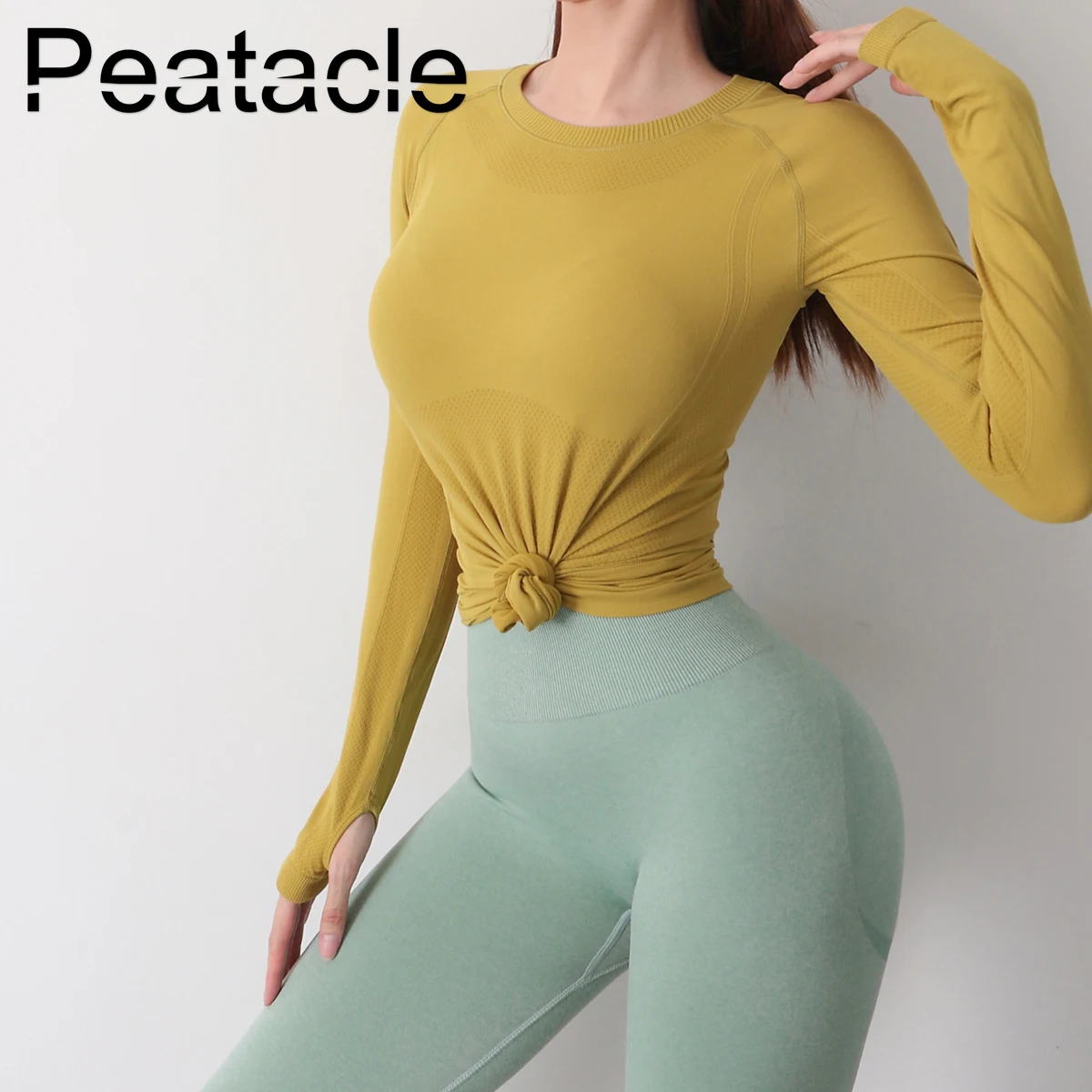 

Peatacle Sport T-shirt Women's Tight-fitting Stretchy Quick Dry Running Long Sleeve Fitness Clothes Yoga Training Top