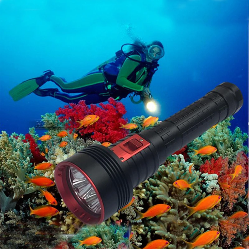 

Underwater 30m XM-L2 x6 diving scuba flashlight 18650 26650 battery 7200lumens 3 switch modes torch dive flash light DX6plus