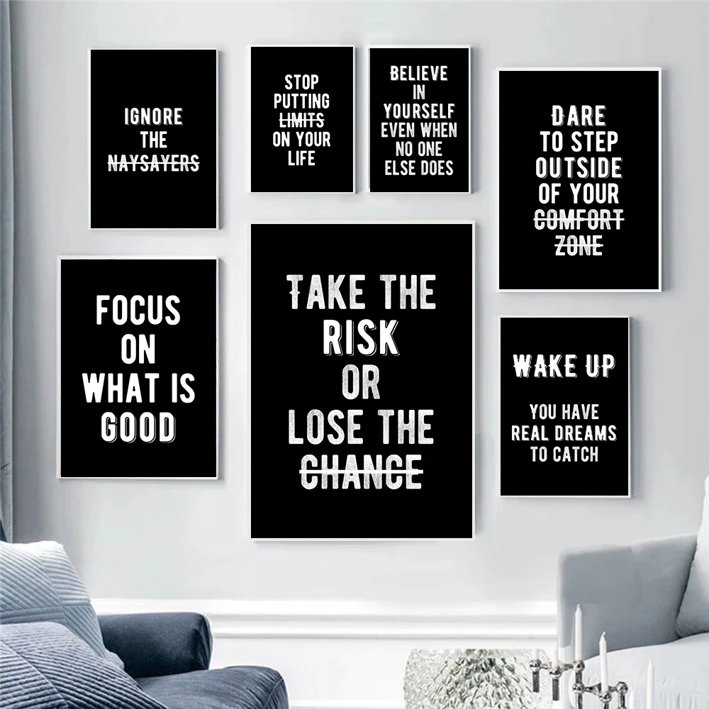 

Motivational Quotes Text Canvas Painting Posters and Prints Nordic Black Wall Art Pictures for Living Room Decoration Home Decor