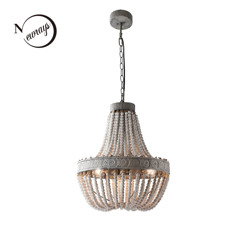 

Antique Retro loft vintage rustic round wooden beads pendant lamp with led for hotel living room bar cafe shop E27 lamps lights