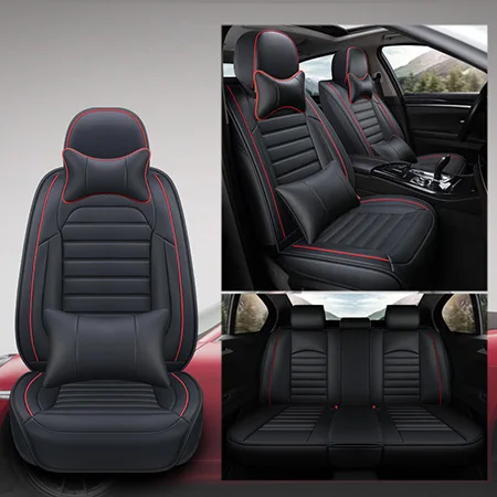 Кожа авто чехлы на сиденья для peugeot 206 3008 2008 307 507 508 кіа cerato Chevrolet Orlando mitsubishi lancer автокресла - Название цвета: Black Red  Luxury