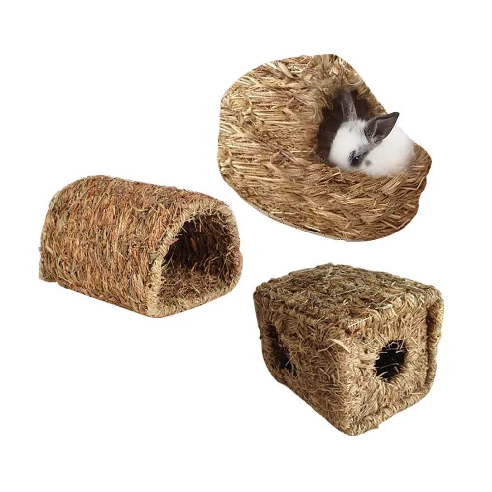 

Handwoven Straw Pet Nest Foldable Durable Hamster Playing Sleeping Nest for Rabbit Guinea Pig House Pet Nest Supply