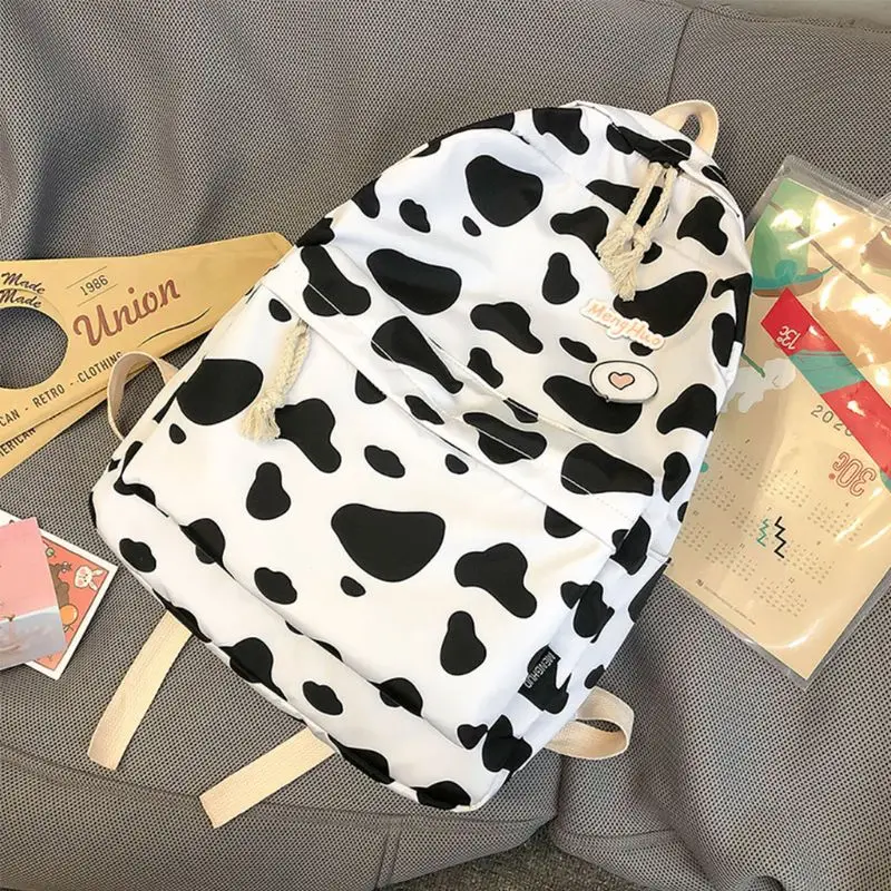 

1pcs, Cow Pattern Backpack, Canvas School Bookbag, Casual Daypack Travel Bag