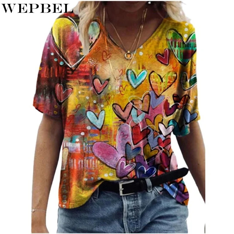 

Mandylandy Women Casual Fashion Print Harajuku Style Loose Shirt Top Lady Short Sleeve V Neck Bottoming T-shirt