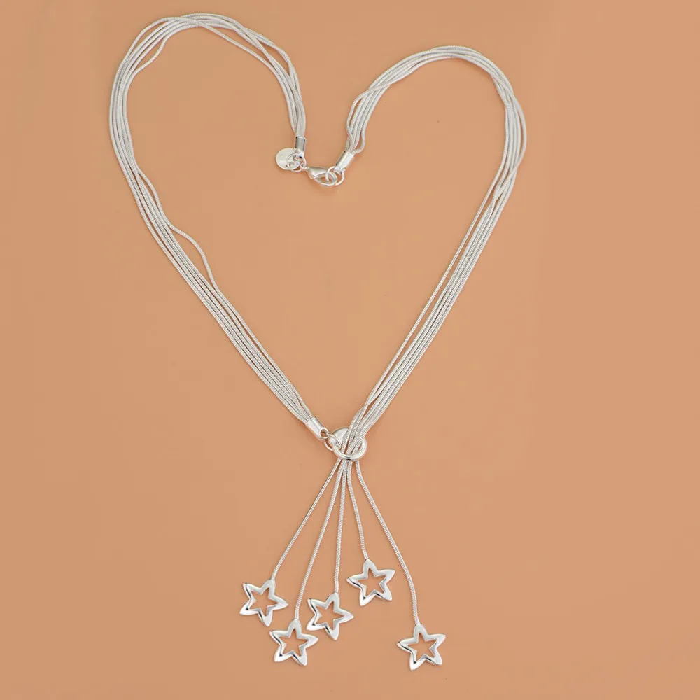 

wholesale 925 Sterling silver jewelry European style lady wedding Women cute Charms Star chain necklace fashion Christmas gift