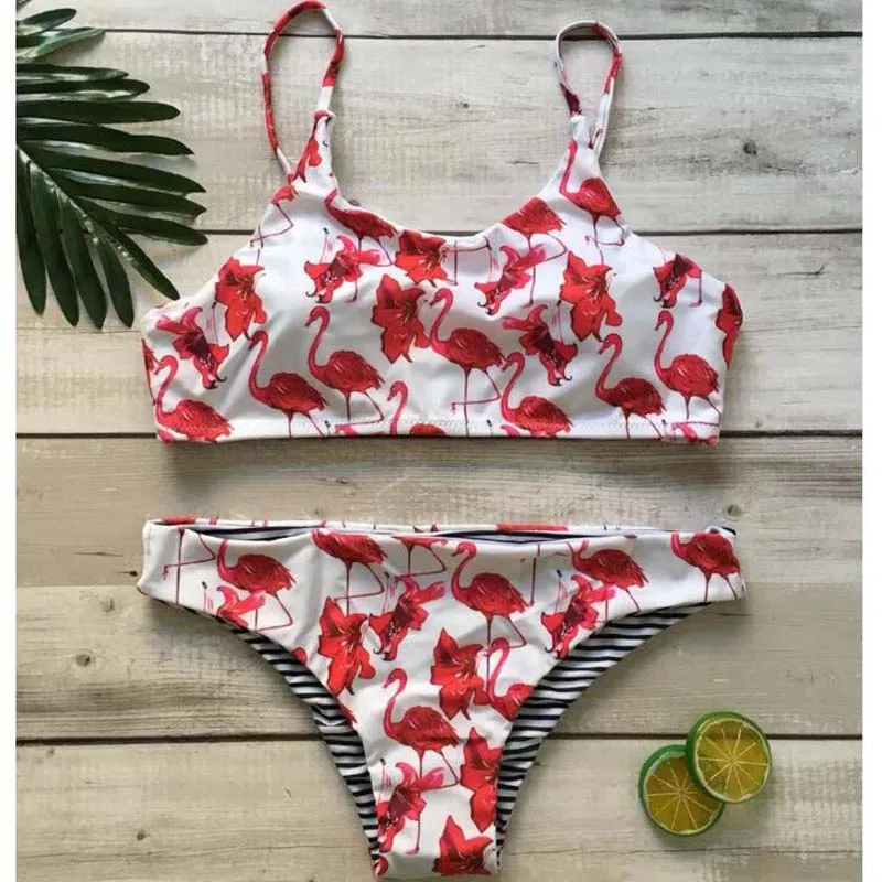 2019 сексуальное бикини бандо с принтом фламинго женский купальник пуш ап