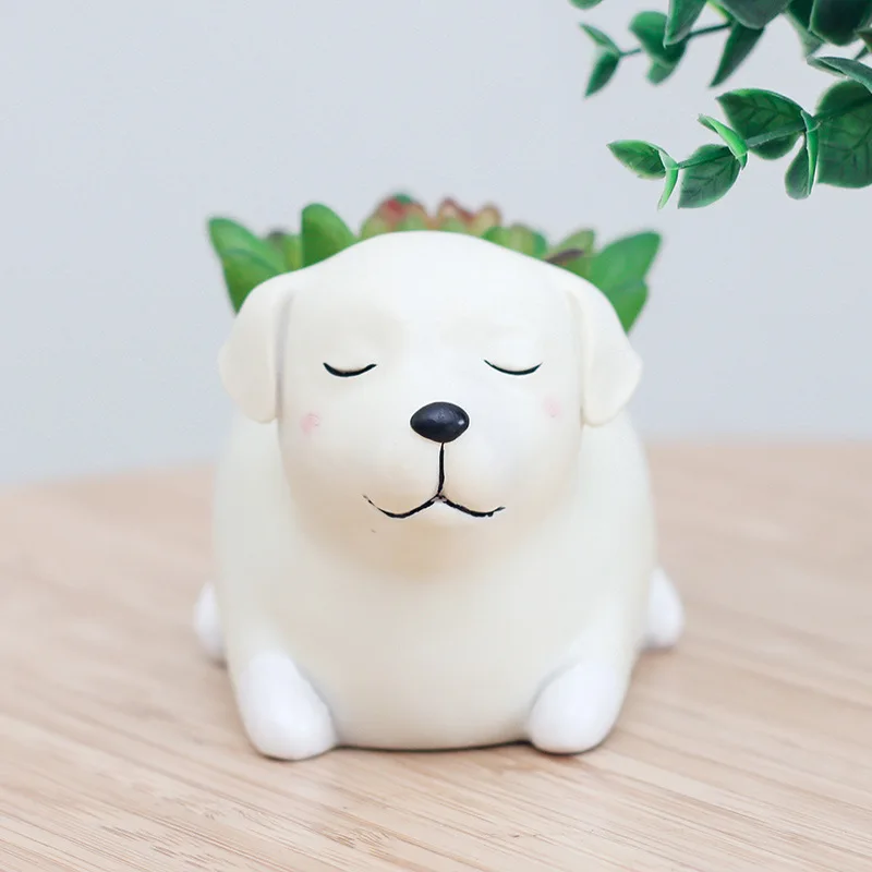 

TECHOME Cartoon Sleeping Pet Resin Garden Pots Office Tabletop Potted Micro Landscape Succulent Plant Flowerpot Bonsai Pot