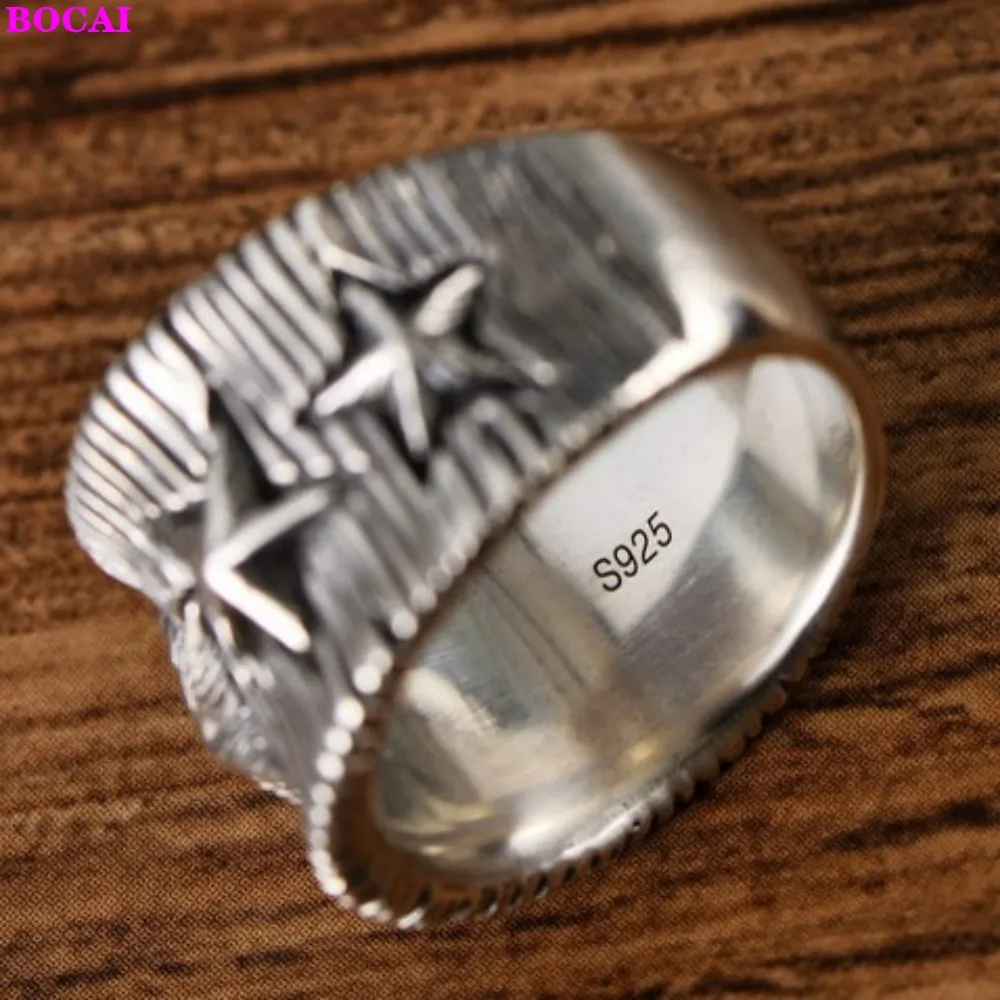 

BOCAI s925 Sterling Silver rings for women Antique Thai silver heavy ring 2020 new men's fashion personality style ring